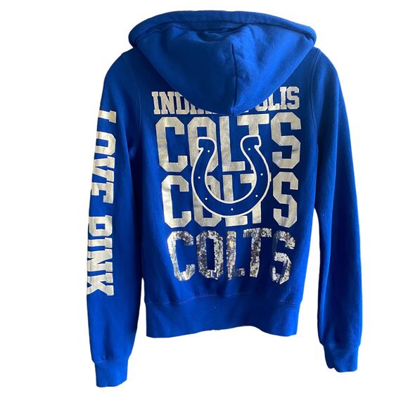 NFL Victoria's Secret PINK XS Indianapolis COLTS Sequin Hoody 53 Full Zip Front - Picture 3 of 12